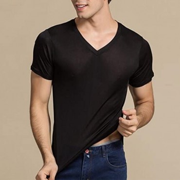 Manka Vesa Men's 100% Pure Silk Knitted T-Shirt Undershirts Slim Casual Tee Tops
