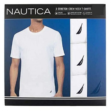 Nautica T-Shirt Tagless Crew Neck Stretch Super Soft Cotton Classic Fit with Logo 3 Pair