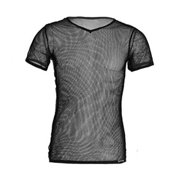 QinCiao Men's Mesh Sheer See Through Fishnet T-Shirt Casual Sexy 80s Lingerie Tees Tops Clubwear