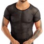 XUNZOO Men Short Sleeve Mesh Shirt Muscle T-Shirt Fishnet Tank Top Fitted Shirt for Party Clubwear