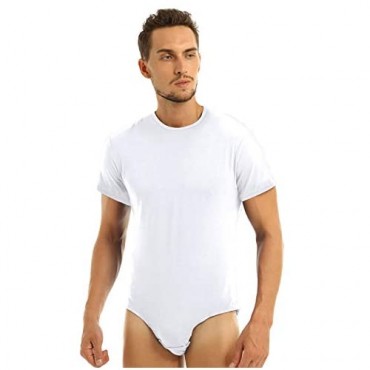 YiZYiF Men's Short Sleeve Undershirt Press Botton Crotch Shirt Bodysuit Undershirts Leotard
