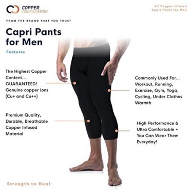 Copper Compression Mens Capri Pants. Leggings Tights Capris Pant for Men
