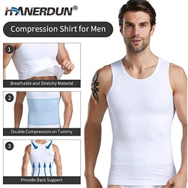 HANERDUN Mens Compression Shirt Body Shaper Tummy Control Tank Top Slimming Vest