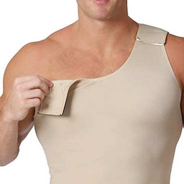 IInstantRecovery Mens Compression Tummy Control Tank with Velcro Shoulders Straps (Made in The USA)