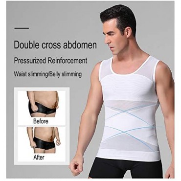 iYunyi Men's Slimming Body Shaper Vest Chest Compression Shirt Abs Abdomen Slim Hide Gynecomastia Tops