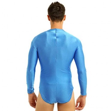 QinCiao Men's Long Sleeve Spandex Leotard Turtleneck Swimsuit Thong Bodysuit Jumpsuit Briefs