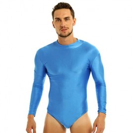 QinCiao Men's Long Sleeve Spandex Leotard Turtleneck Swimsuit Thong Bodysuit Jumpsuit Briefs