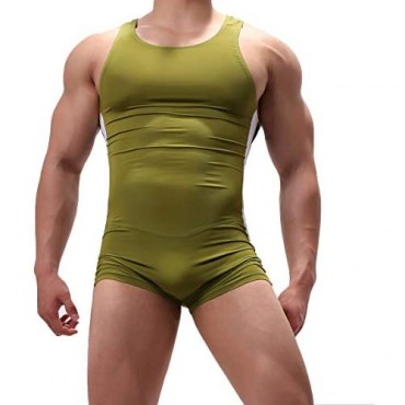 YOOBNG Men's Tank Top One Piece Wrestling Singlet Bodysuit Jumpsuit Leotard Mini Boxer Briefs Underwear