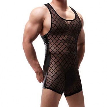YUFEIDA Mens Suspenders Wrestling Singlet Leotard Thong Bodysuit Jumpsuit Briefs Swimwear