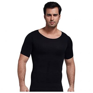 Zerobodys Men's Short Sleeve Shirt Classic Firming Panels Compression SS-M12 (M Black)