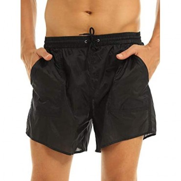 Choomomo Men's Elastic Waist See-Through Mesh Drawstring Boxer Briefs Summer Swim Trunks Underwear