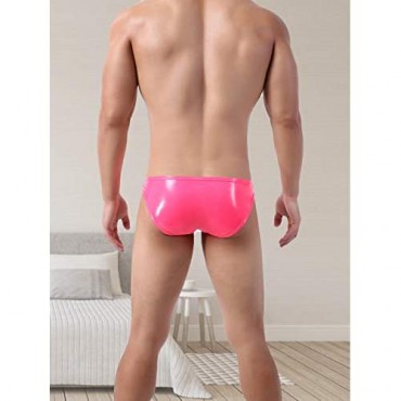 FEOYA Men's Faux Leather Button Briefs Patent Panties Sexy U Convex Low Waist Pants
