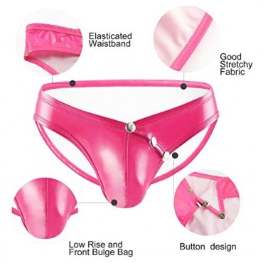 FEOYA Men's Faux Leather Button Briefs Patent Panties Sexy U Convex Low Waist Pants