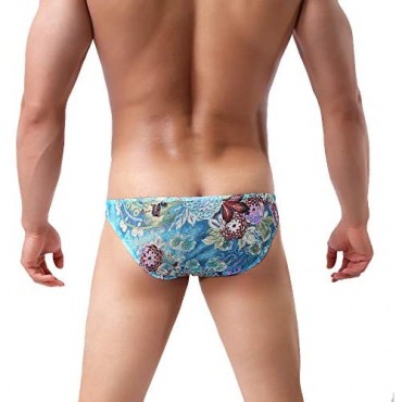 iKingsky Men's Lace Flower Bikini Underwear Sexy Pouch Mens Briefs Soft Bulge Underpanties