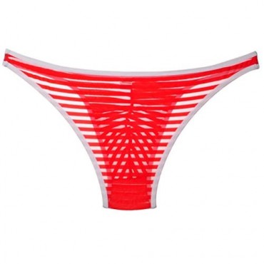 Jaxu Men's Bordered Mini Brief Mesh Striped Bikini Briefs Underwear