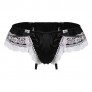 JEEYJOO Men's Shiny Satin Ruffled Floral Lace Bikini Briefs Girly French Maid Underwear
