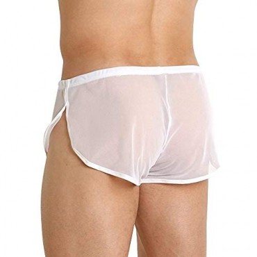 Mens Mesh Shorts See Through with Large Split Sides Sexy Sheer Boxers Underwear