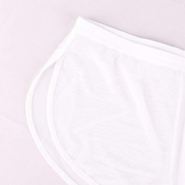 Mens Mesh Shorts See Through with Large Split Sides Sexy Sheer Boxers Underwear
