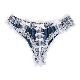 QinCiao Men's Shiny Satin Pouch Low Rise Floral Lace Maid Lingerie Bikini Sissy Panties