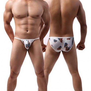 YOOBNG 4PCS Men's Bikini Mesh Breathable High-Leg Design Briefs Printed Bulge Low Rise Quick Dry
