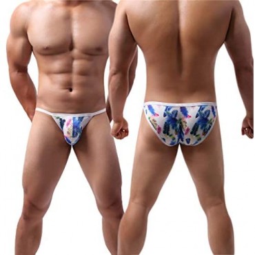 YOOBNG 4PCS Men's Bikini Mesh Breathable High-Leg Design Briefs Printed Bulge Low Rise Quick Dry
