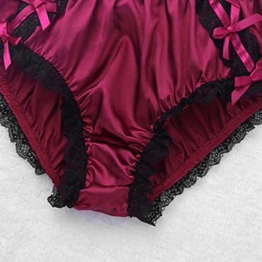 Aislor Men's Sissy Lingerie Shiny Satin Ruffled Floral Lace Bikini Briefs French Maid Panties Underwear