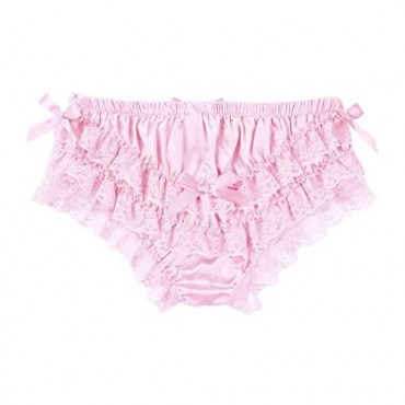 Choomomo Men's Satin Ruffled Floral Lace Bikini Briefs Sissy Pouch Panties Lingerie Underwear