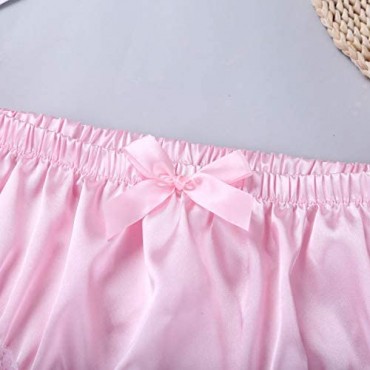 Choomomo Men's Satin Ruffled Floral Lace Bikini Briefs Sissy Pouch Panties Lingerie Underwear