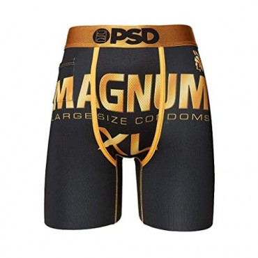 PSD Underwear Men's Stretch Elastic Wide Band Boxer Brief Underwear Bottom - Trojan Condoms | Breathable 7 inch Inseam |
