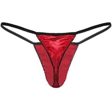 QinCiao Men's Silk Satin Underwear Low Rise Frilly Sissy Panties Bikini Briefs Crossdress Lingerie