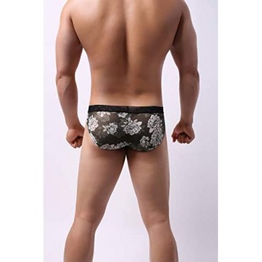Swbreety Men's Printed Flower Briefs Low Rise Pouch Bikini Underwear Sexy Lace Waistband Briefs