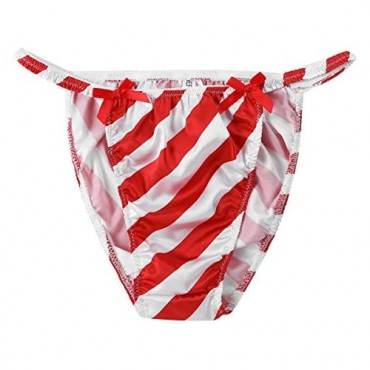 YiZYiF Men's Silk Satin Frilly Striped Print High Gloss Underwear Shiny Sissy Panties