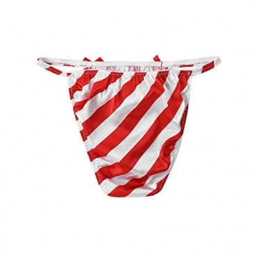 YiZYiF Men's Silk Satin Frilly Striped Print High Gloss Underwear Shiny Sissy Panties