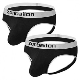 ZONBAILON Men's Briefs Underwear  Running Briefs  Low Rise Backless Nylon 2 Pack