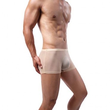 ADAHOP Men's Boxer Pants Ice Silk Flat Leg Transparent Sexy Men's Underwear Solid Color