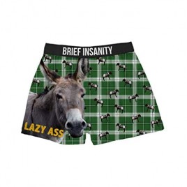 BRIEF INSANITY Men's Boxer Shorts Underwear Lazy Ass Donkey Print