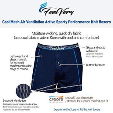 Feelvery Men's Cool Active Sporty Performance Knit Boxer Shorts Underwear (4 Pack) (Aerocool Large)