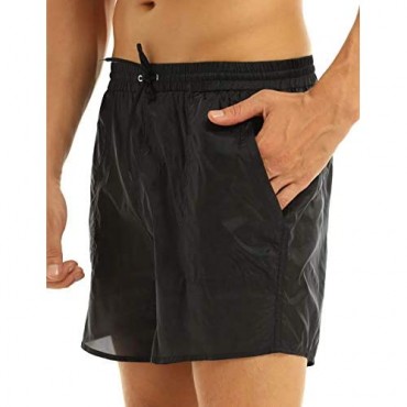 Hularka Men's See-Through Sheer Drawstring Lounge Beach Shorts Pants Swim Trunk Boxer Briefs Underwear