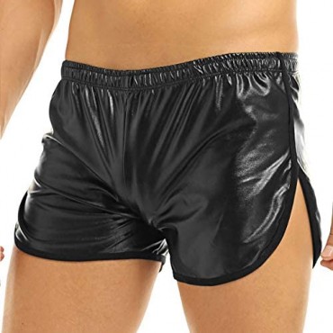 iEFiEL Mens Loose Faux Leather Side Split Sport Shorts Hot Boxer Short Pants with a Back Pocket