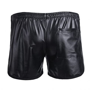 iEFiEL Mens Loose Faux Leather Side Split Sport Shorts Hot Boxer Short Pants with a Back Pocket