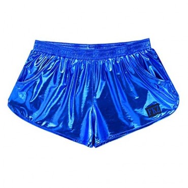 inhzoy Men's Shiny Metallic Holographic Low Rise Boxer Shorts Lounge Swim Trunks Clubwear