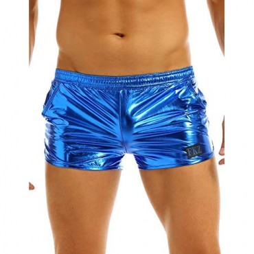 inhzoy Men's Shiny Metallic Holographic Low Rise Boxer Shorts Lounge Swim Trunks Clubwear