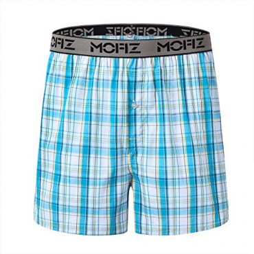 JINSHI Men's Boxer Shorts Underwear Boxer Cotton Plaid Button Fly Sleep Pajama Shorts 3-Pack