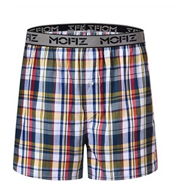 JINSHI Men's Boxer Shorts Underwear Boxer Cotton Plaid Button Fly Sleep Pajama Shorts 3-Pack