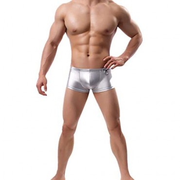 Men's Faux Leather Boxer Briefs Underwear Solid Low Rise U Convex Pouch Underpants