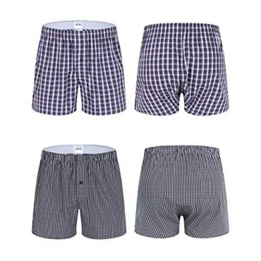 Men's Plaid Woven Boxer Underwear 5/3 Pack 100% Cotton Premium Classic Tartan Shorts
