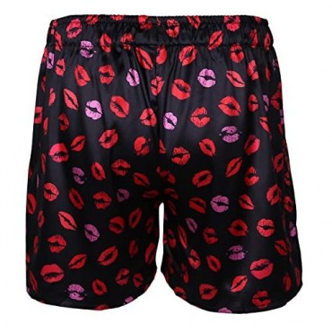 Moggemol Men's Silky Satin Heart Printed Boxer Shorts Lingerie Underwear Summer Lounge Trunks