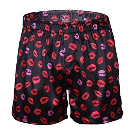 Moggemol Men's Silky Satin Heart Printed Boxer Shorts Lingerie Underwear Summer Lounge Trunks