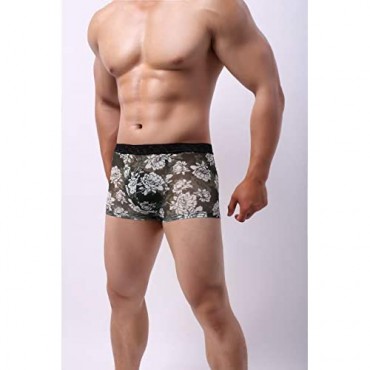Swbreety Men's Boxers Briefs Printed Flower Sexy Lace Waistband Underwear