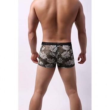 Swbreety Men's Boxers Briefs Printed Flower Sexy Lace Waistband Underwear